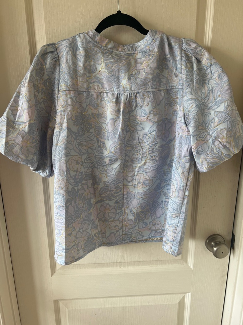 VOY Pastel Blue Floral Puff-Sleeve Blouse - Picture 5 of 11